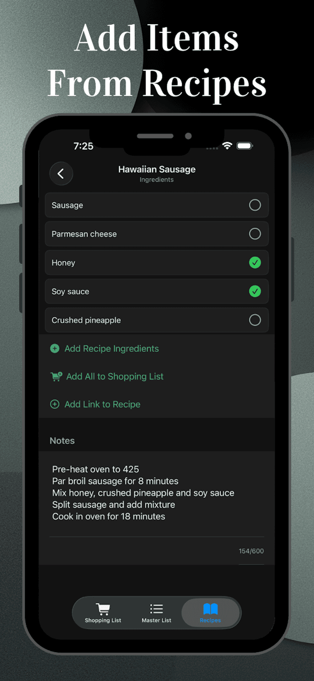Add items from a recipe
